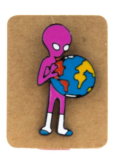 Metal Alien Holding Earth Enamel Pin Badge