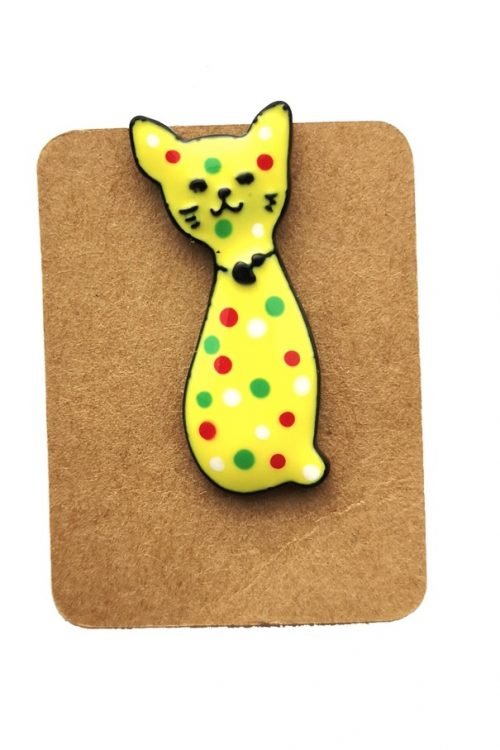 Metal Yellow Cat Dot Enamel Pin Badge