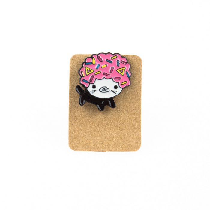 Metal Cat Donut Head Enamel Pin Badge