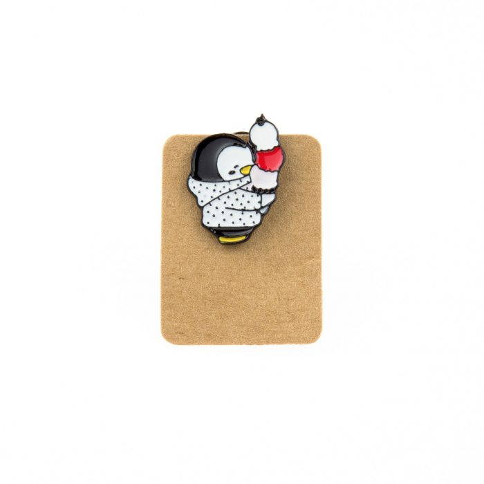 Metal Penguin Coat Ice Cream Enamel Pin Badge