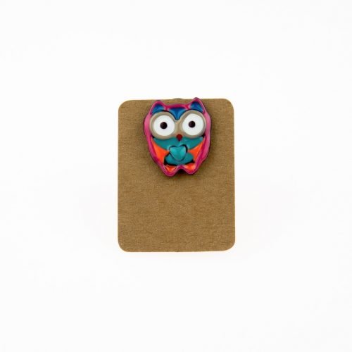 Metal Pink Owl Heart Enamel Pin Badge