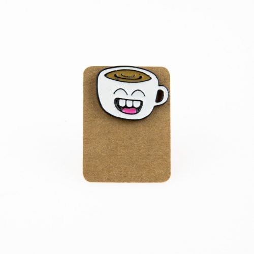 Metal Coffee Cup Smile Enamel Pin Badge