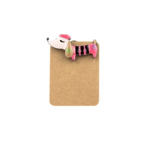 Metal Pink Dog Sausage Enamel Pin Badge