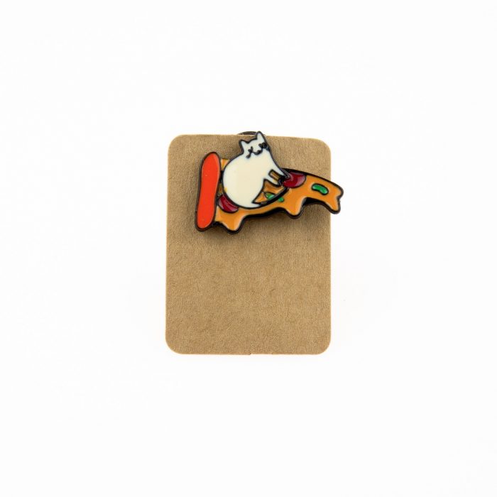 Metal Cat Pizza Slice Enamel Pin Badge