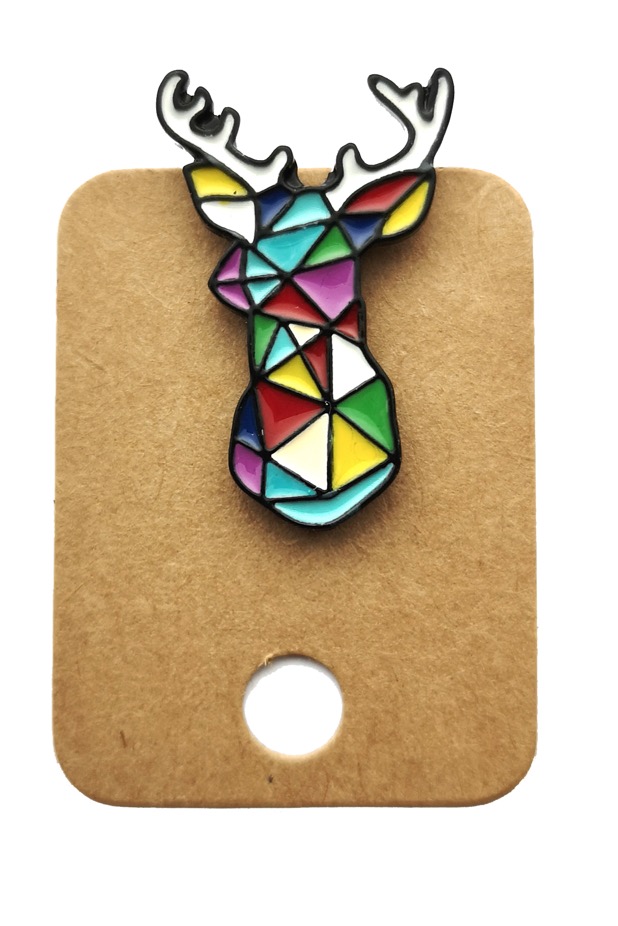 Metal Geometric Colourful Deer Stag Head Enamel Pin Badge