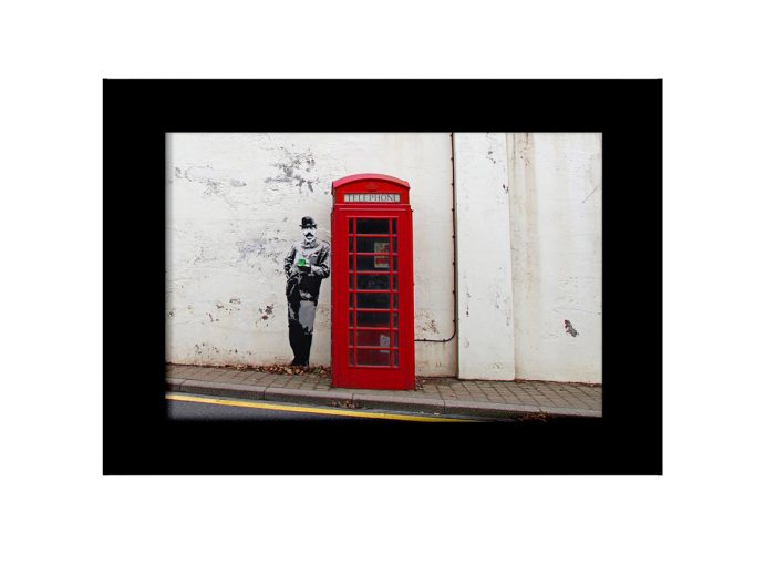 Man Holding Phone Booth  Photo Print